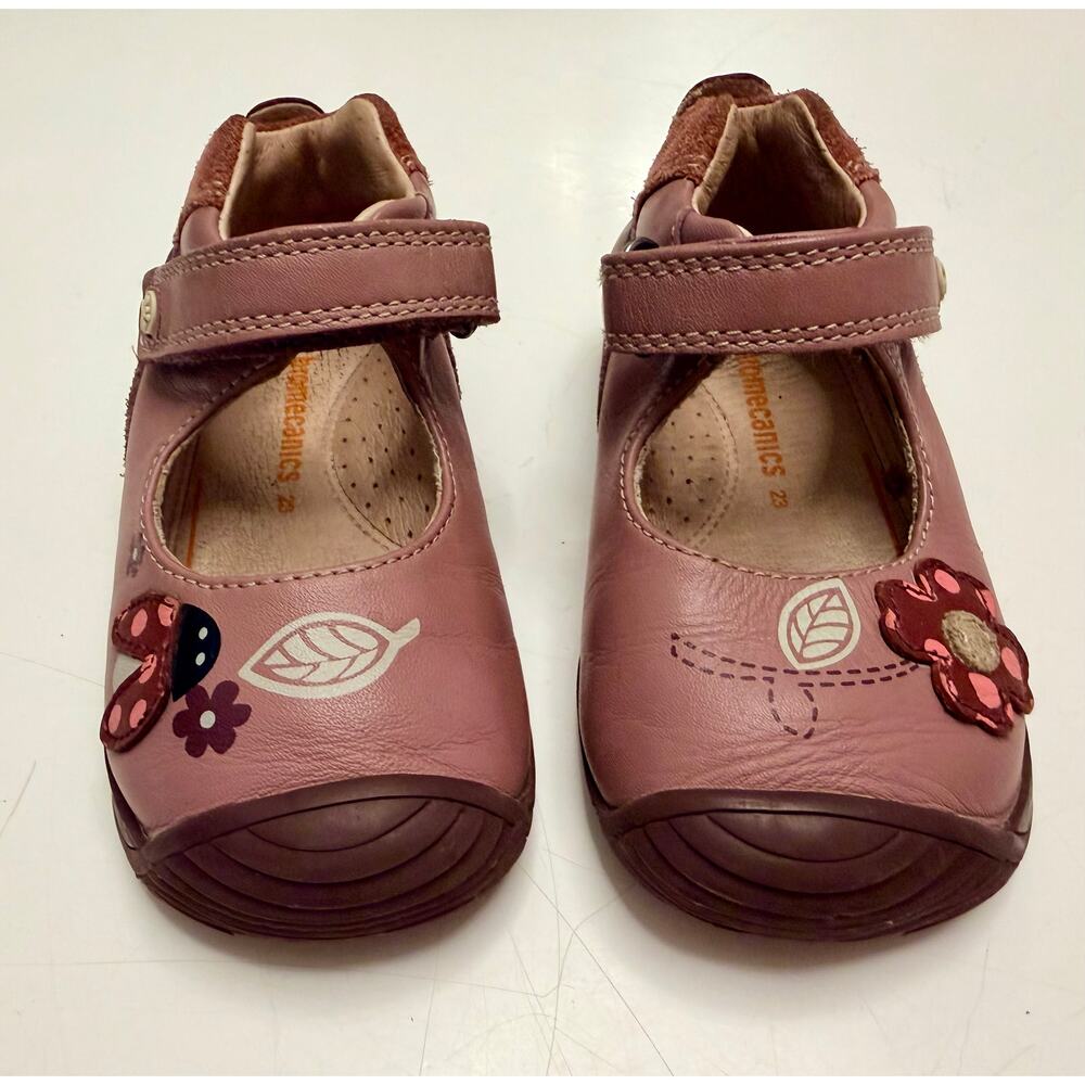 Biomecanics Ergonomic Toddler Girl Shoes Pink Leather Flower Ladybug EU 23 US 7